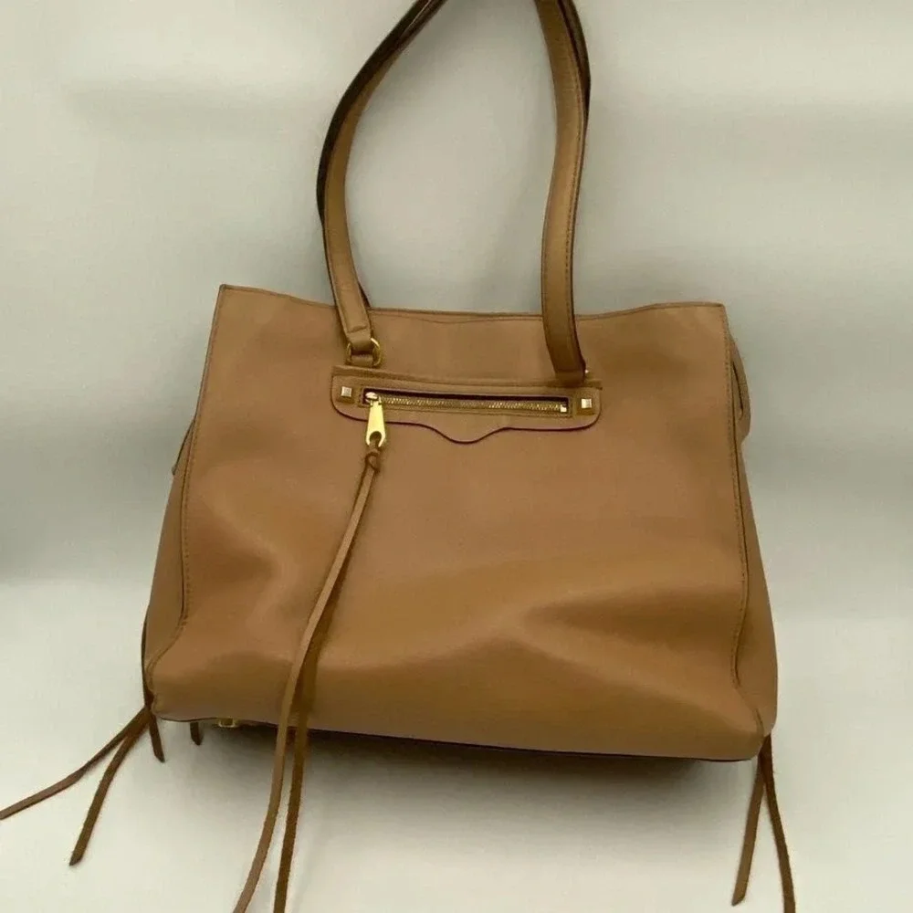 Rebecca Minkoff Tote Bag‎ Womens Tan Leather Zip Sides Shoulder Purse Handbag